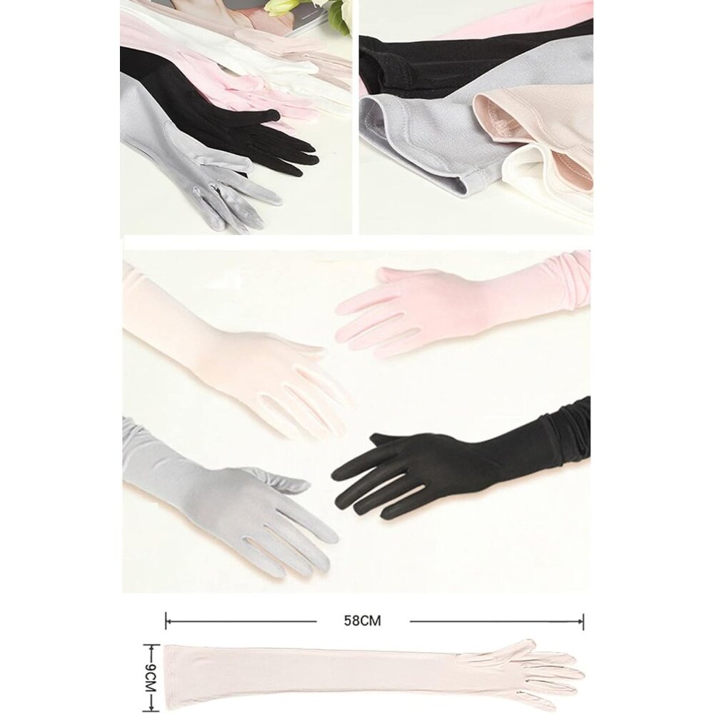 Women's Evening Black Pure Silk Elbow Length Satin Long Gloves Opera Party Prom - Picture 5 of 5